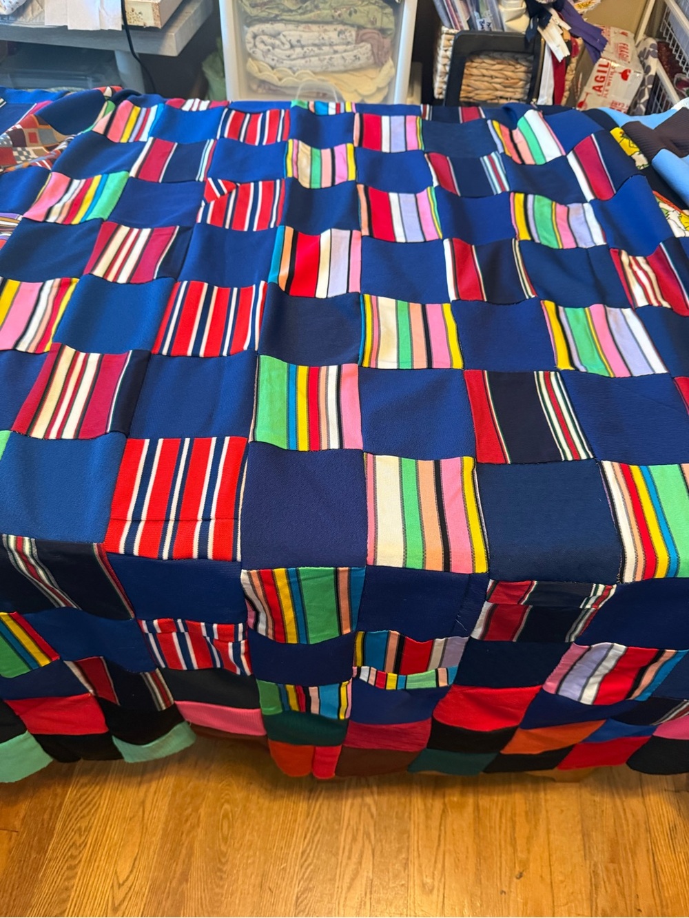 Handmade vintage 1970s patchwork quilt top.